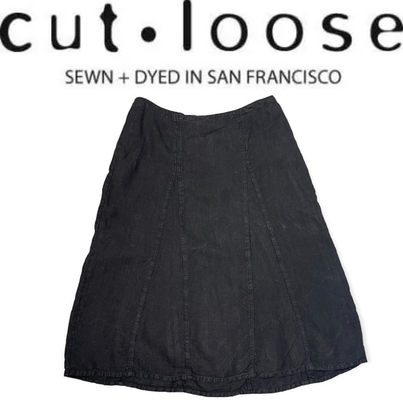cut loose Skirts Cut Loose 0 Linen Black A Line Flare Midi Skirt